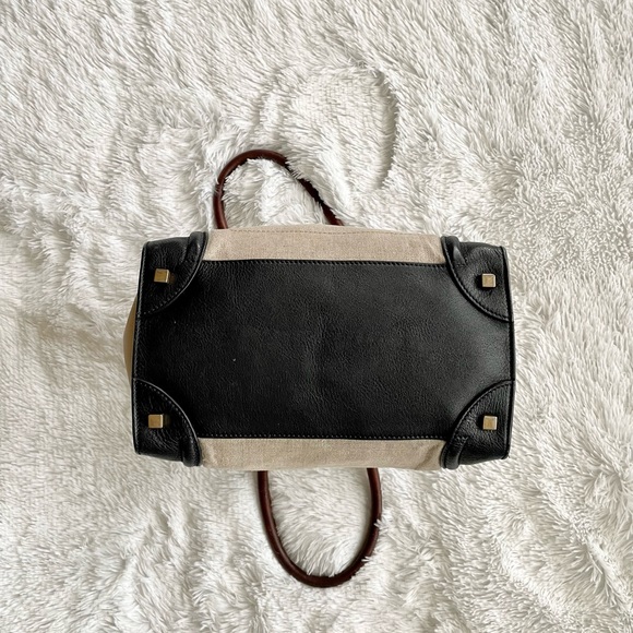 Auth Celine Calfskin Canvas Mini Tricolor Tri-Color Luggage Tote Bag Minimalist - Picture 11 of 15